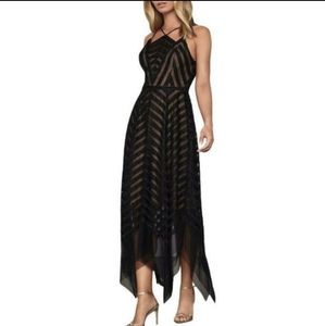 SOLD Bcbgmaxazria Chevron Tulle metallic dress black